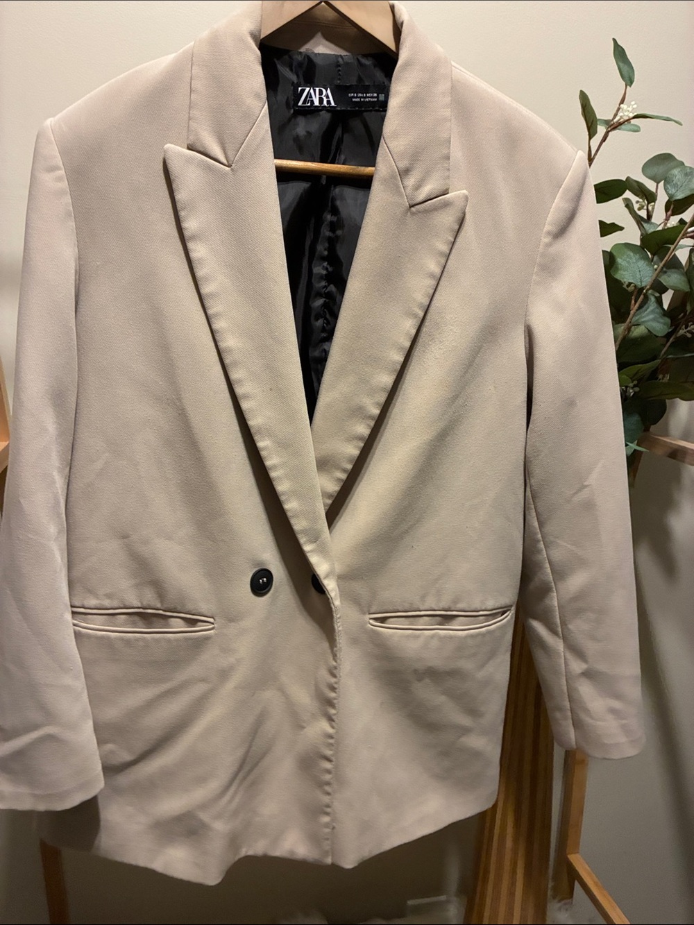 ZARA Beige Oversized Double-Breasted Blazer Jacket